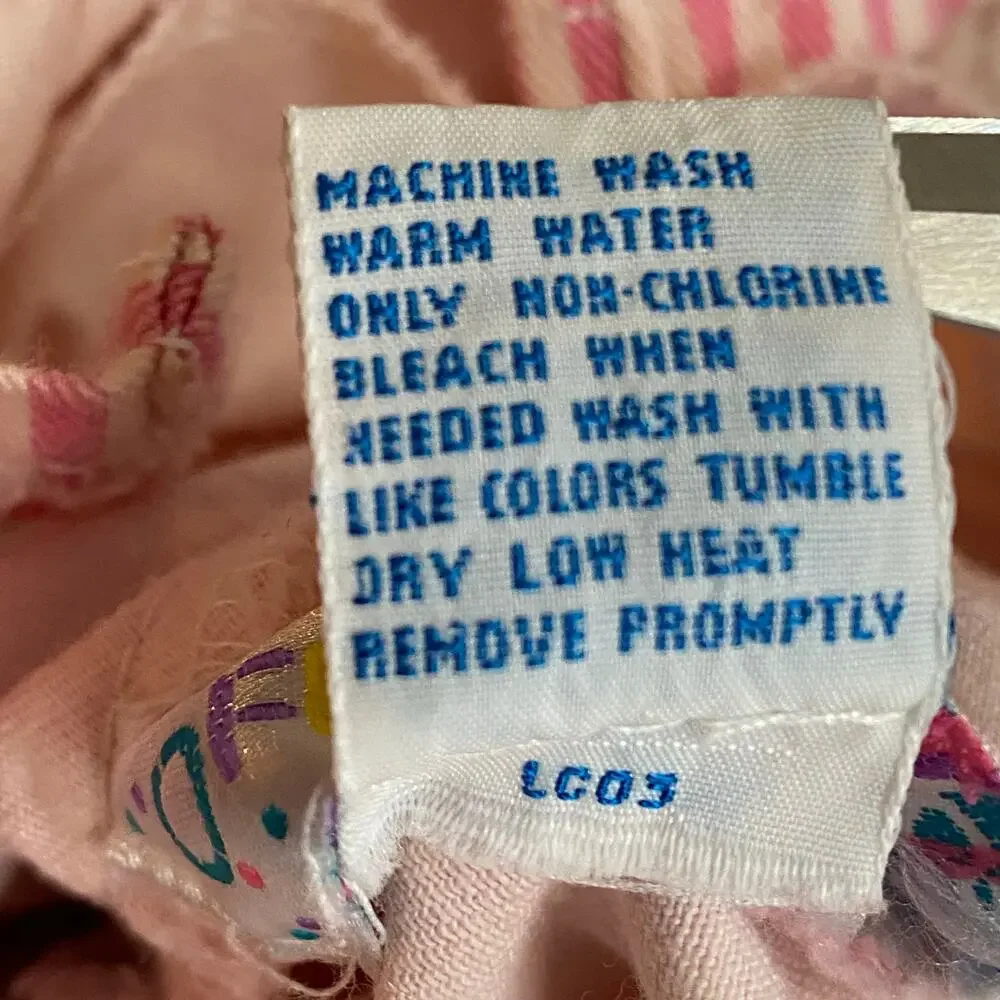 Vtg 80s 90s Offspring Playsuit Jumper Romper Girls 24M Pink Stripe Tulips Cotton